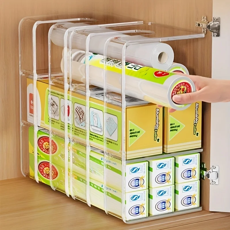 منظم تخزين المطبخ مكون من 4 قطع مع رف توابل وحامل خزانة لأكياس القمامة وأكياس بلاستيكية ونضارة