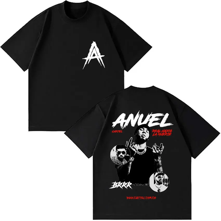 مغني الراب Anuel AA Real Hasta La Muerte ألبوم 2025 المنتج تي شيرت الرجال ريترو القوطية موضة الهيب هوب Harajuku الملابس تي شيرت #1