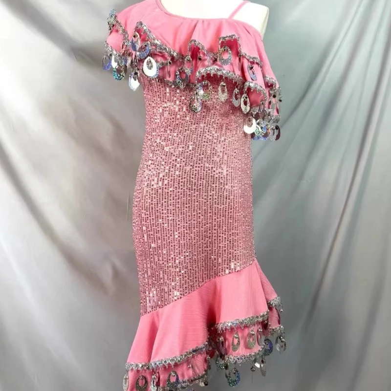 Melaya Dress Belly Dance Performance Costume Custom Adult Children Pink Sequined Oriental Competiton Clothing Melaya Skirts