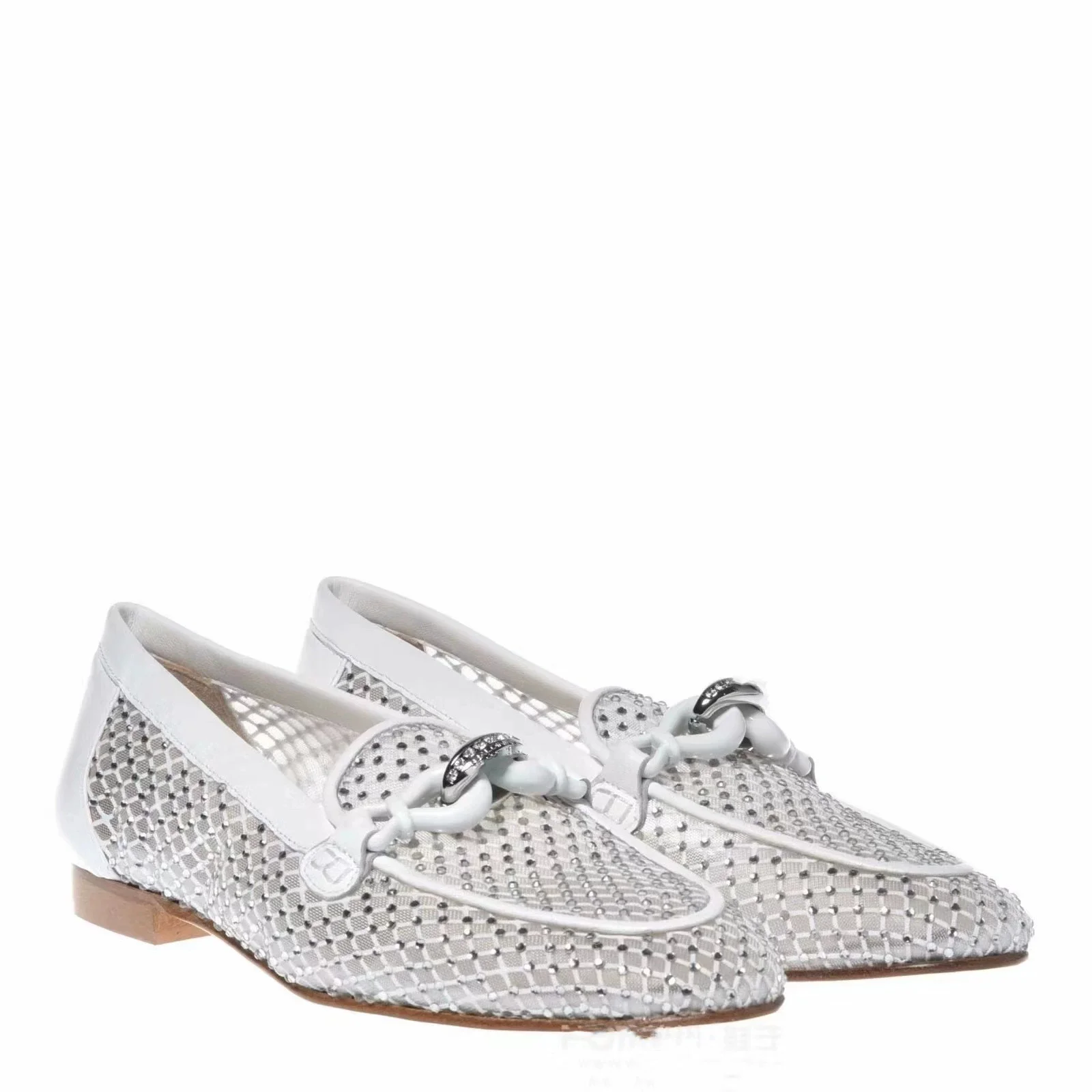 Women's Rhinestone Mesh Loafers Slip-On Square-Toe Flats with Chain Detail Breathable Footwear Perfect for Summer Casual Wear