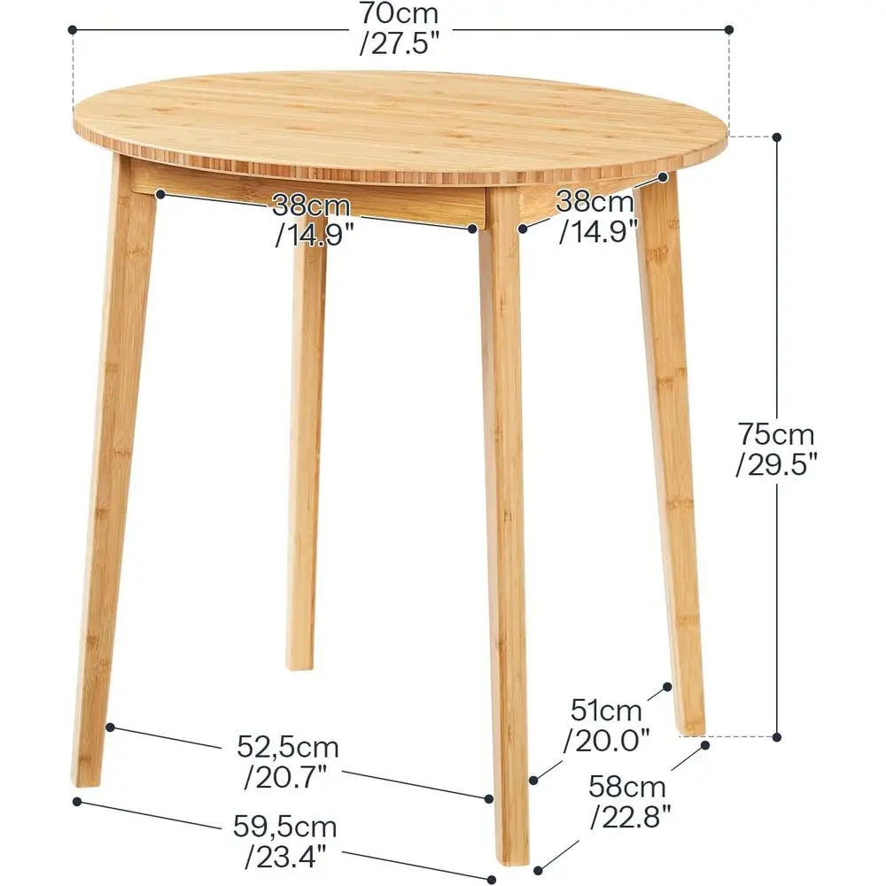Compact Bamboo Round Table, 27.5 for 2, Ideal for Small Spaces, Multi-Use Dining/Writing Desk, Easy Assembly, Suitable for Home,