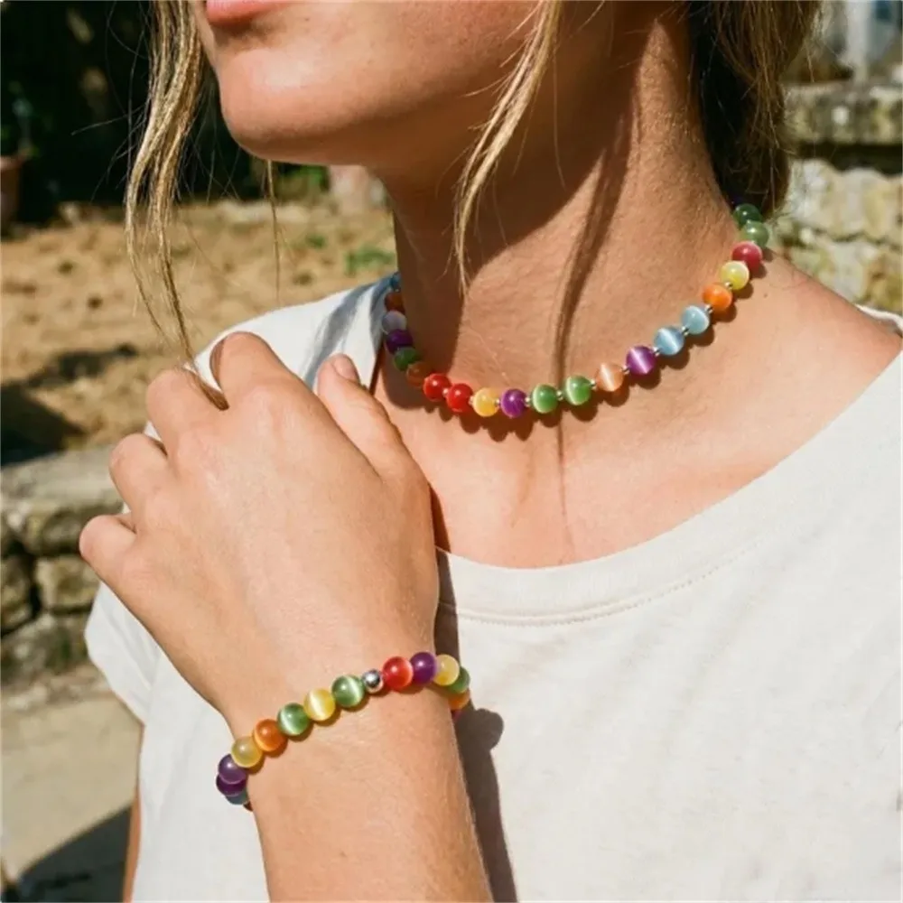 UV Reactive UV Reactive Bracelet Sunlight Color Changing Cat Eye Effect Changing Bracelets Photochromic Elastic Style Strand