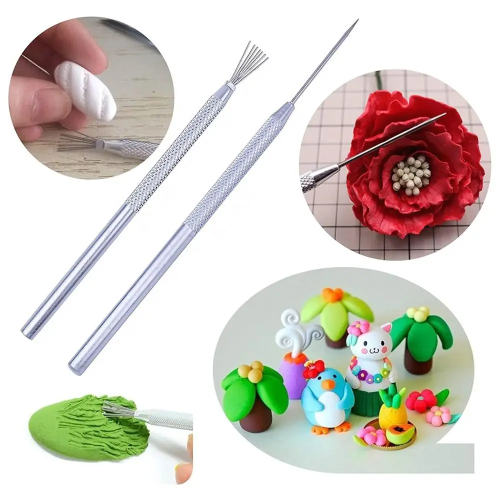 1Pcs Texture Pottery Clay Sculpting Tool DIY Feather Wire Polymer Ceramics Carving Needle Modeling 7 Pin Texture Brush