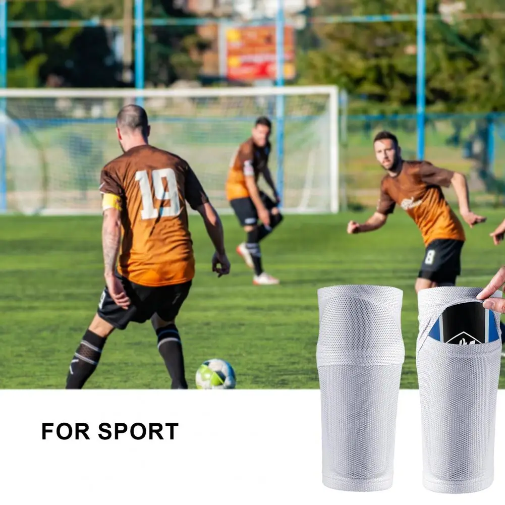 1 Pair Football Shin Pads with Elastic Sleeves Seamless Slip-Resistant High-Strength Impact Resistant Soccer Shin Guards