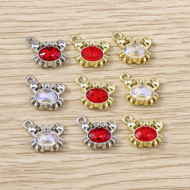

5pcs 11x9mm Cartoon Mini Crystal Crab Charms Pendants for Jewelry Making Necklaces Earrings Bracelets Accessories DIY Craft Gift