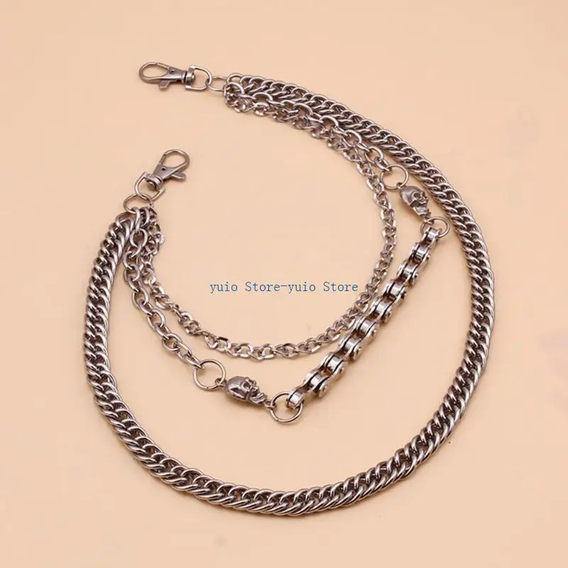 X7XB Multi-Layer Pants Chain Harajuku Cobweb Charm Punk Halloween Belt Jeans Pants