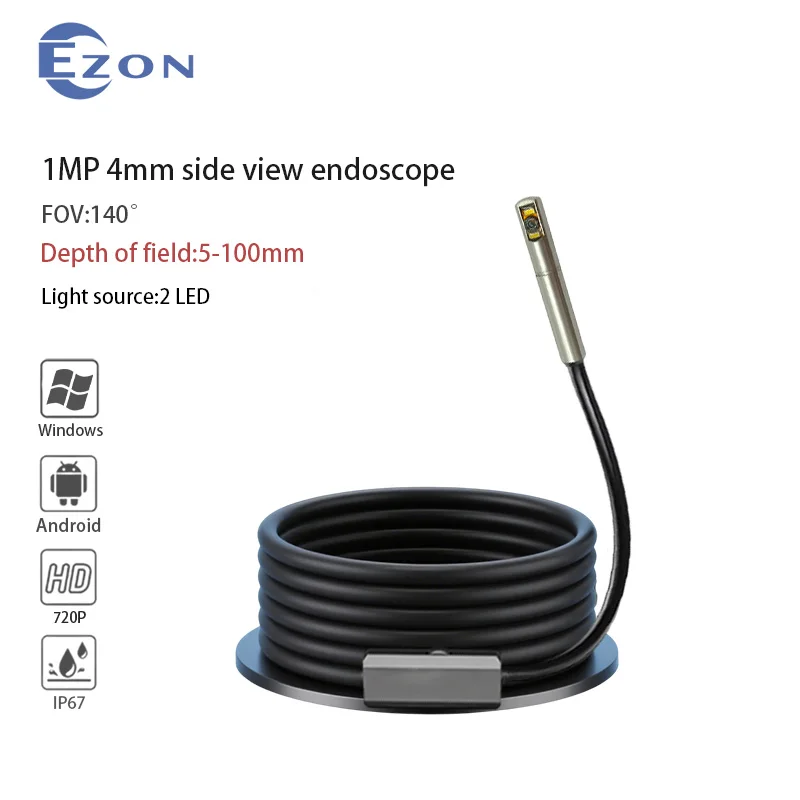 1MP 4mm 140° Wide Angle Side View Industrial Pipeline Endoscope Camera for Pipeline Inspection USB 3-in-1 Soft Cord Endoscope
