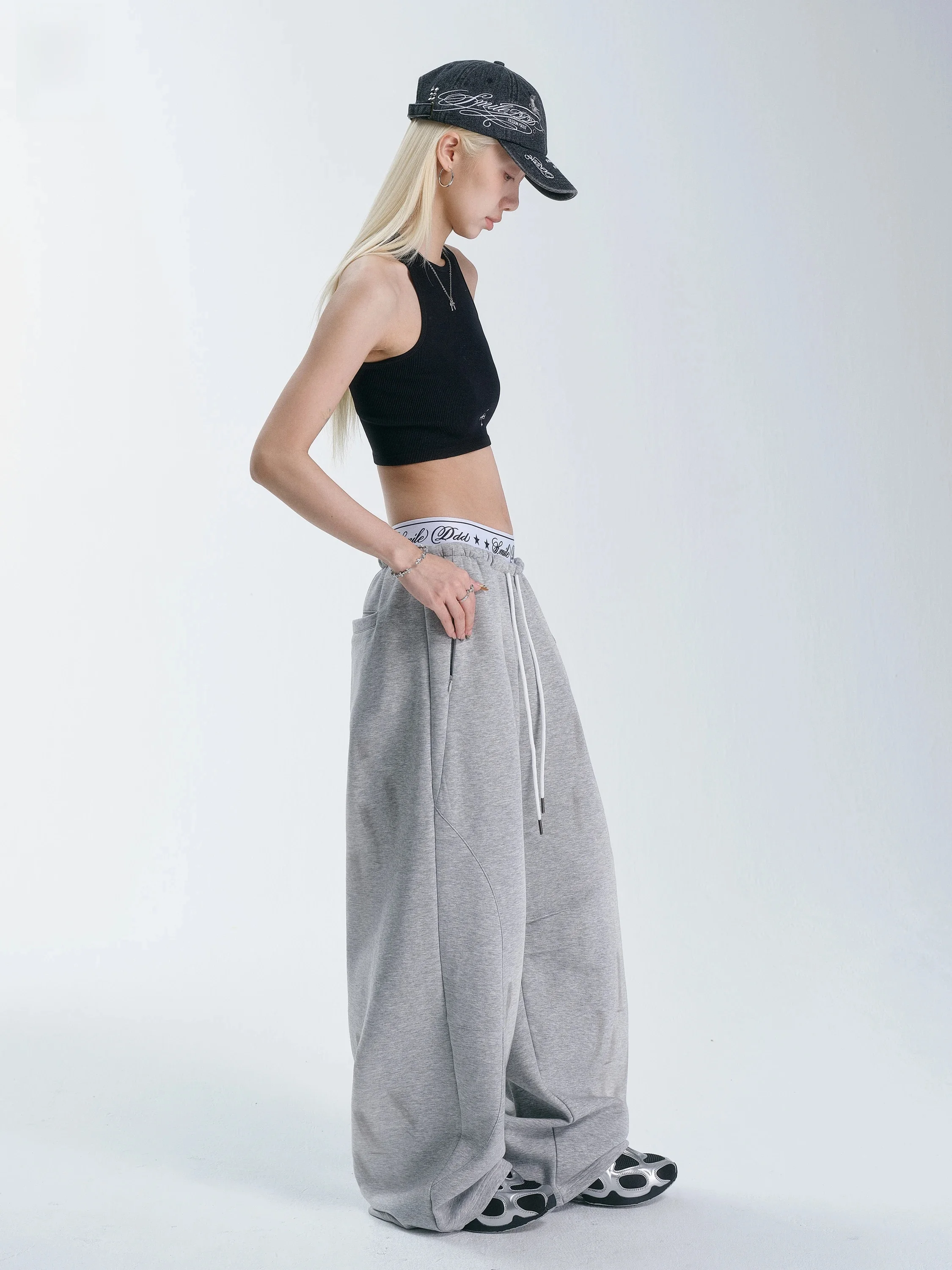 Smile Ddd American Style High Waist Pants Women Summer Jazz Dance Long Pants Hand Rubbed Loose Fit Streetwear Cotton Blend