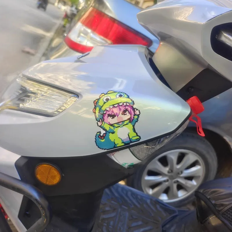 Pixel Style Anime Motorbike Sticker Vinyl Decal for Motorbike Side Panel Helmet Car Window Body Mobile Computer Electric Scooter view 3
