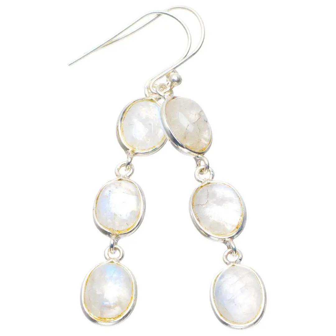 StarGems® Natural Rainbow Moonstone Handmade Unique 925 Sterling Silver Earrings 2