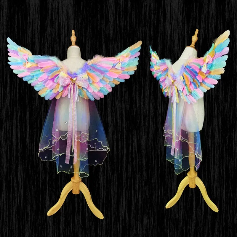   Asas de penas de anjo aron orn, adereços de performance infantil, fantasias loween Fairy T Princ, roupas de palco