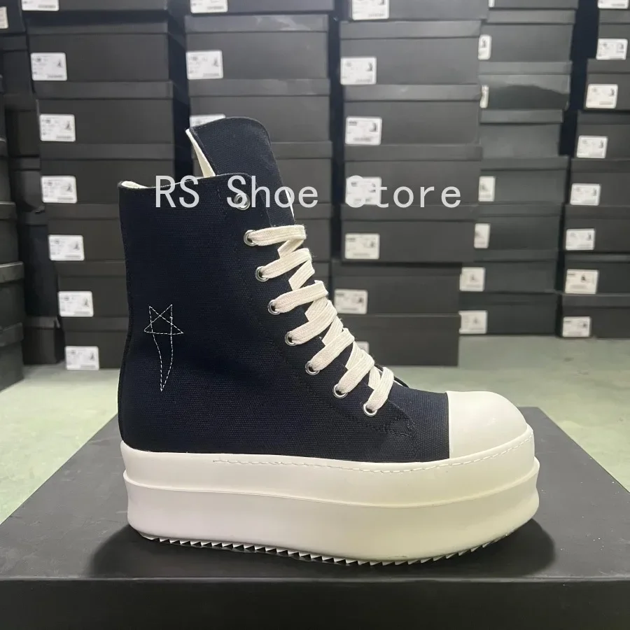 Ro الفاخرة الخماسي الرجال حذاء رياضة حذاء قماش أسود s حذاء بوت بطول الكاحل الدانتيل يصل سستة 6 سنتيمتر سميكة وحيد النساء عالية أعلى حذاء كاجوال