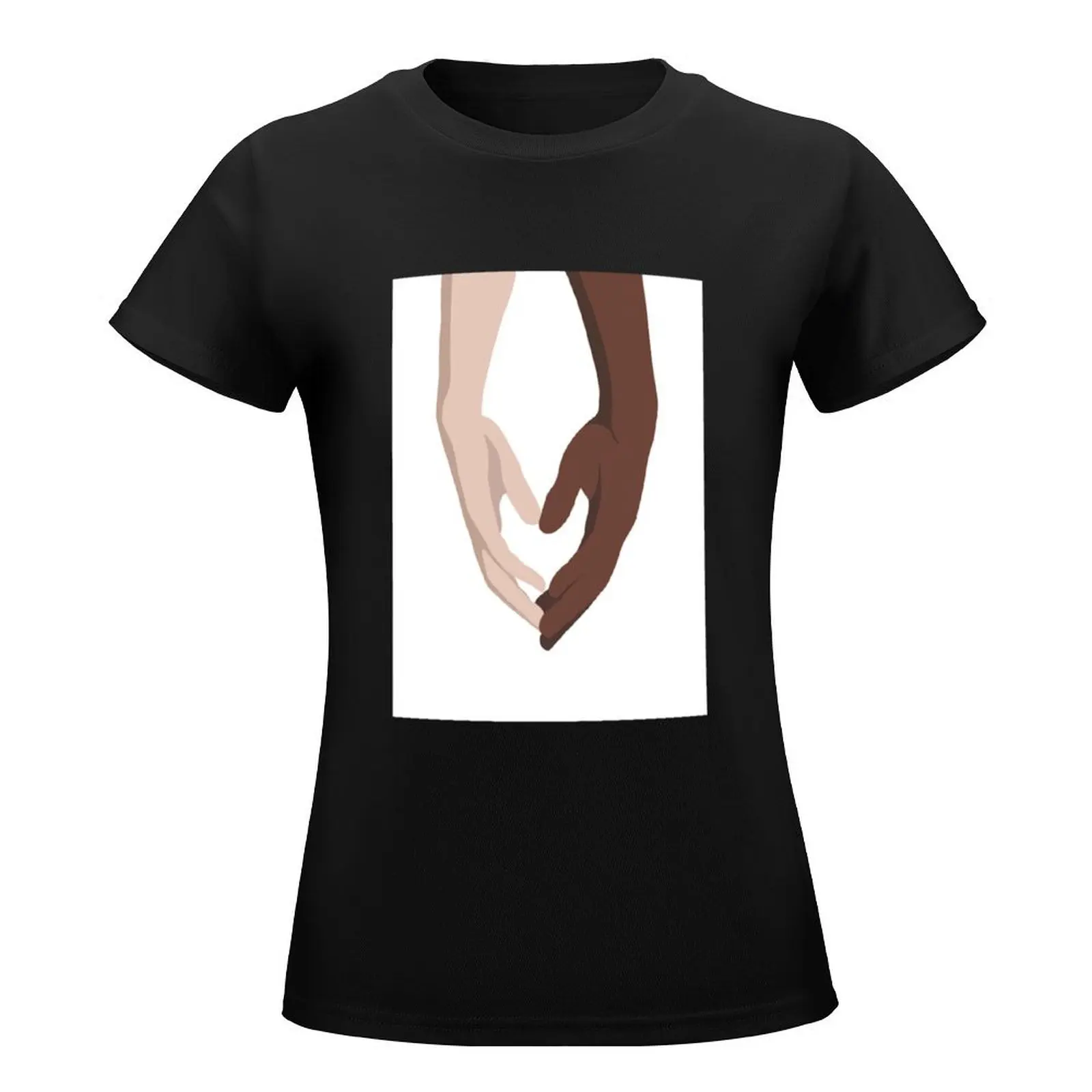 Holding Hands Interracial Couple Illustration T-Shirt kawaii clothes oversized Top Women