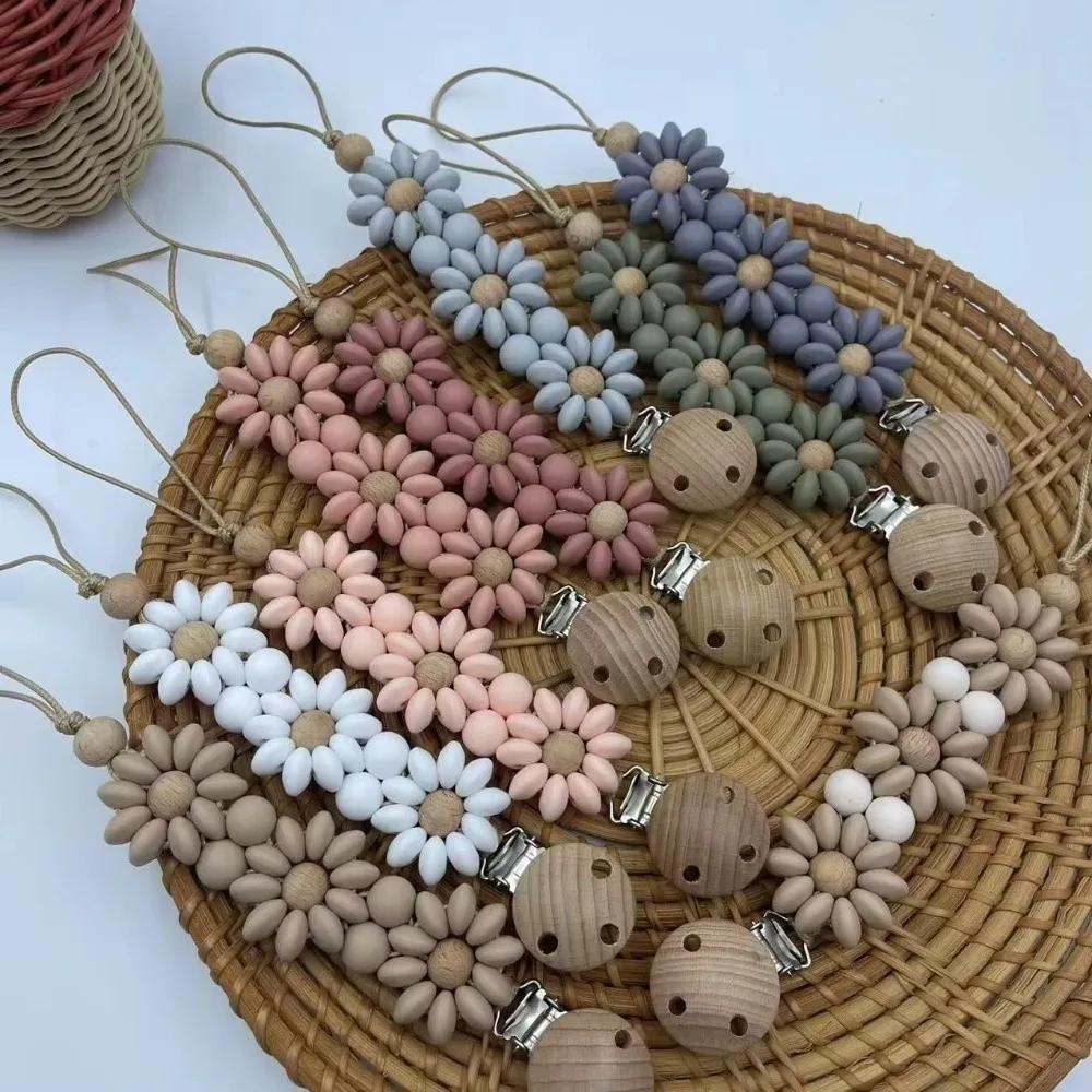 

Essentional Handmade Pacifier Clip Silicone Flower Design Dummy Nipple Holder Clip Flower Soother Clip Care