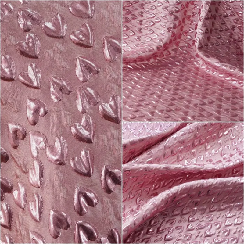 

L100XW145CM Pink Heart Metallic Sheen Sweet Princess Style Jacquard Spring Summer Women Dress Gown Curtains Fabric for Sewing