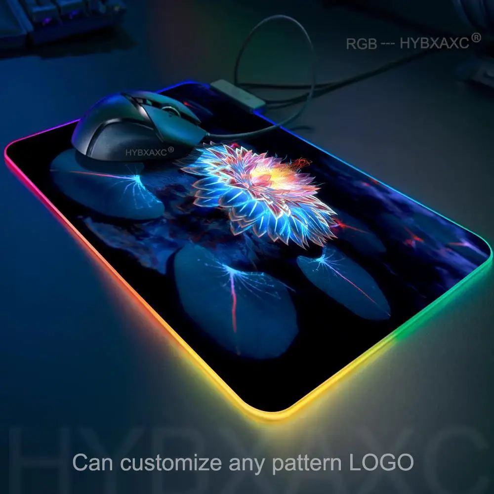 2026 New HYBXAXC Mouse Pad RGB Gaming Mouse Pad Desk Mat HD Gamer Large LED Light XXL Black Gold Lotus RGB Mouse Pad