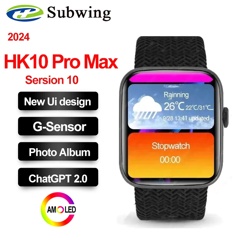 HK10 Pro Max AMOLED Smart Watch 46mm Photo Album Men Local Music TWS ChatGPT Smartwatch 1GB ROM Sersies 10 Bluetooth Call 2024