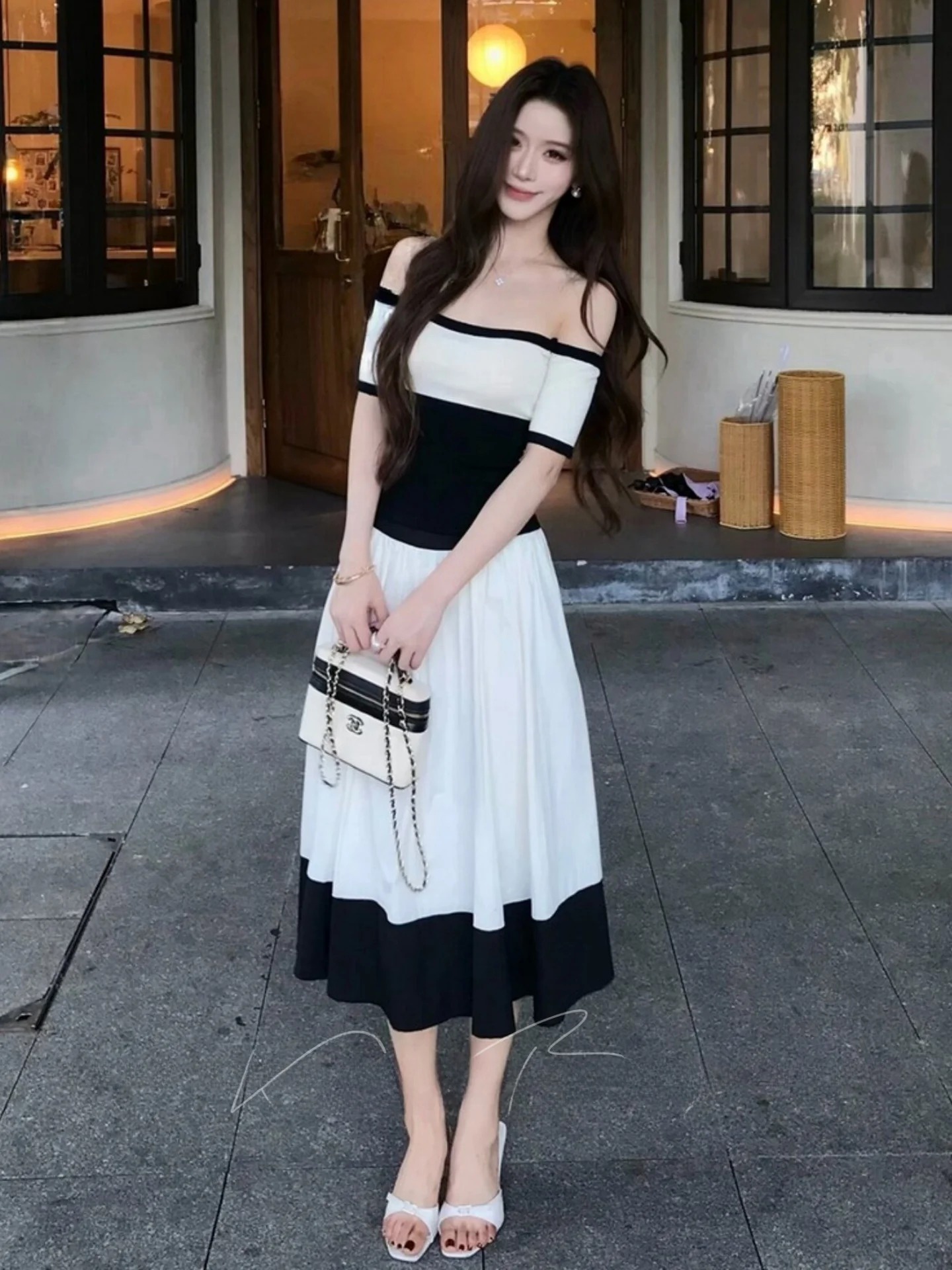 High Waist Half Skirt Set Women's Fashion Summer Outfit One Shoulder Color Block Top And Skirt Two-Piece Ensemble Breathable