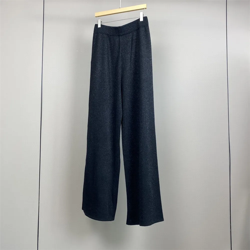 Autumn L*P Women\'s Lapel Wool Knit Sweater+ Elastic Waist Wide Leg Pants Two-Piece Set