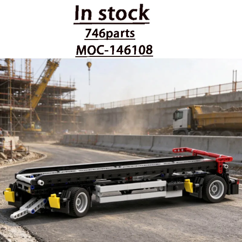 Creative Building Block Model MOC-146108Hot-Selling Transport Container Tilt Flatbed Trailer746Parts Birthday Christmas Toy Gift