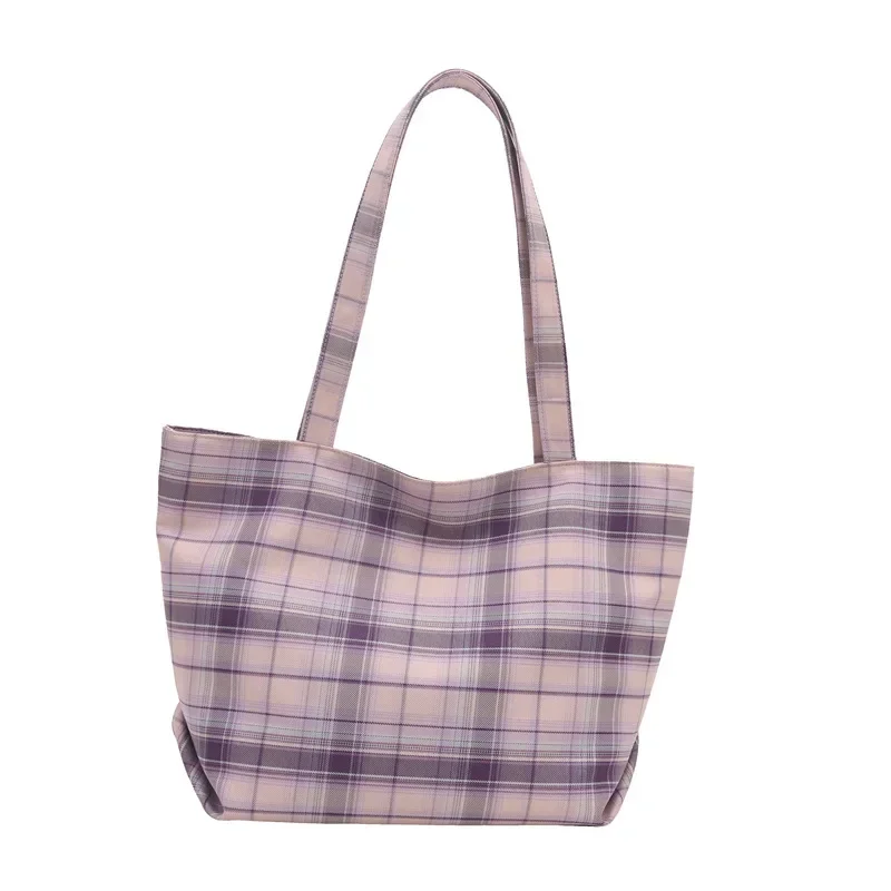 Canvas Fashion Plaid Handbag Light Travel Large Capacity Shoulder Bag