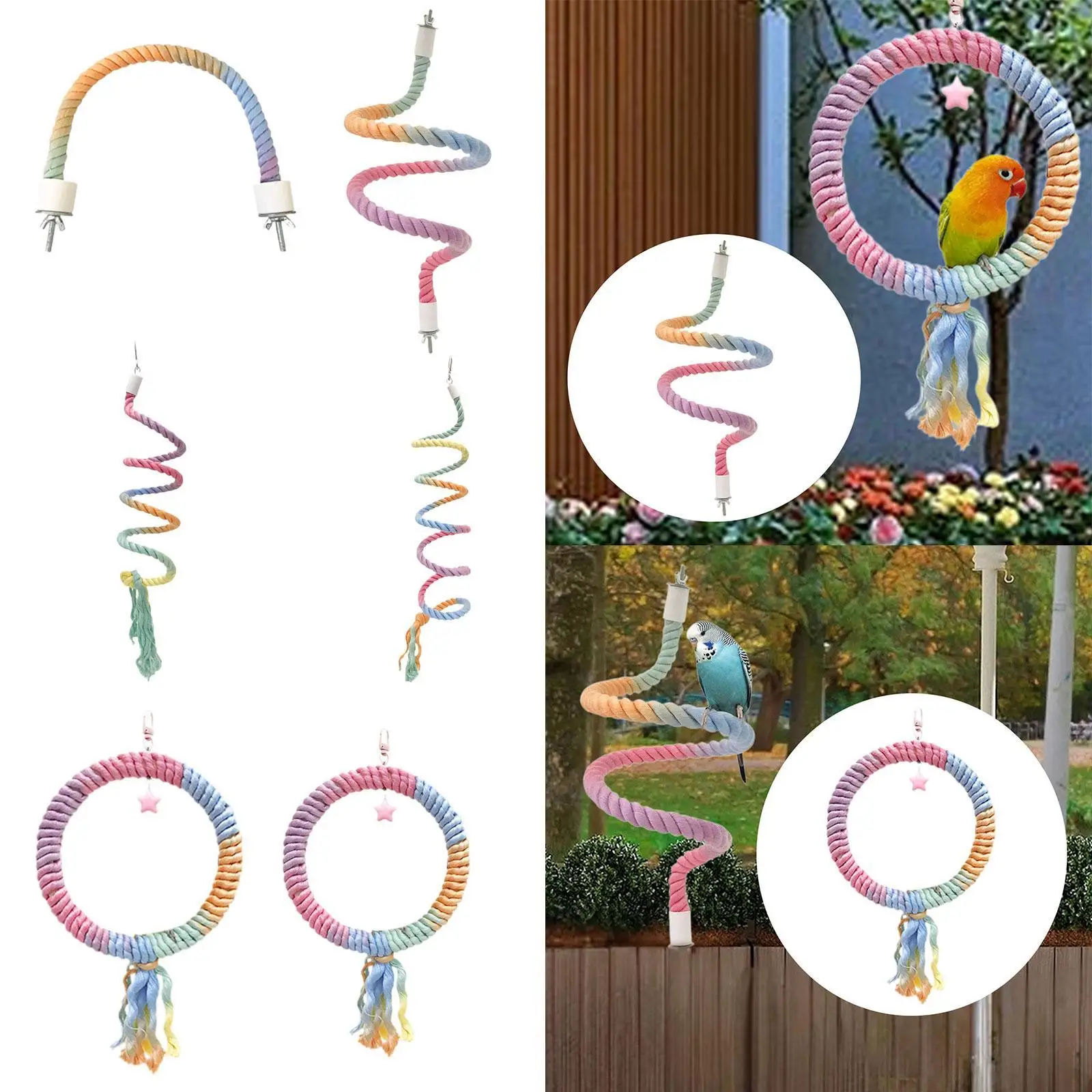 Bird Rope Perch Cotton Parrot Climbing Rope for Cockatiels Budgies Parakeets