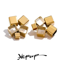 Yhpup Stylish Unique Creative Geometric Square Hollow Stud Earrings for Women Distinctive Chic Jewelry Wholesale Bijoux