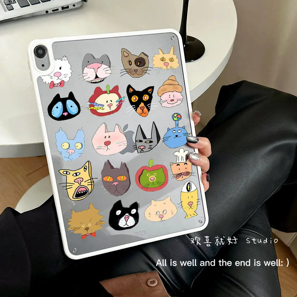 Abstract Artistic Cat Portrait Design - For iPad Case iPad 2025 Air 7 6 4 3 Pro 11 10 9 Anti-Bend Transparent Hard Shell Cover