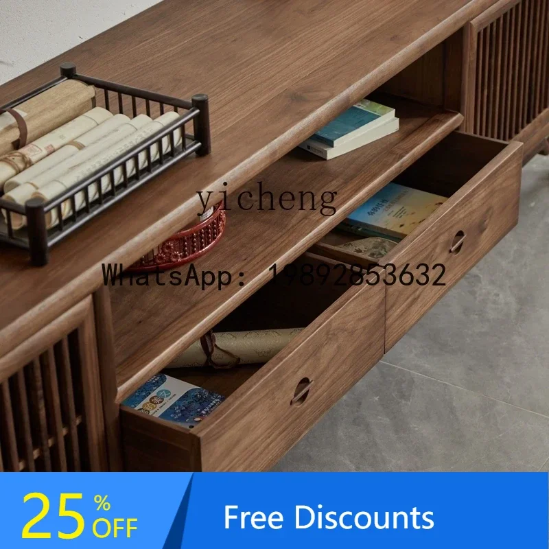 New Chinese Style Black Walnut Solid Wood TV Cabinet Living Room Furniture Storage Cabinet home decoration accessories