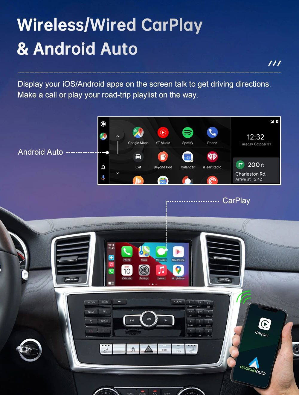 Kabelloses Carplay für Mercedes Benz ml gl w166 x166 ntg4.5/4,7 2013-2015 Android Auto Mirror Link Airplay Auto spielen Bluetooth USB – Detail 7