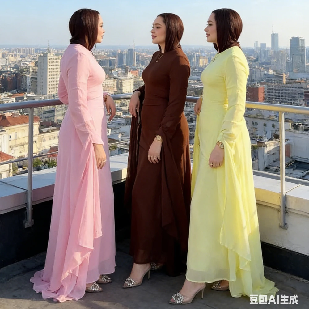 

Double Layer Abaya Dubai Kaftan Women Muslim Dress Ramadan Islam Jalabiya Caftan Marocain Femme Robe Vestidos Eid Djellaba Gown