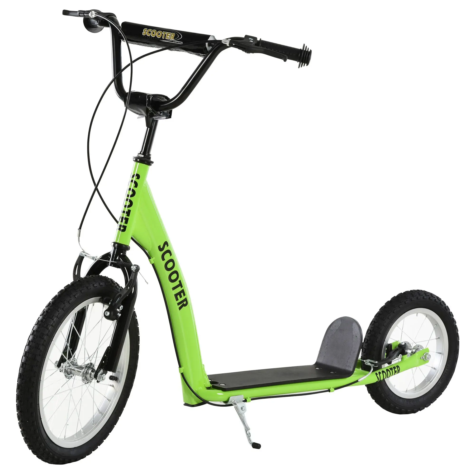 Youth Scooter Kick Scooter for Kids 5+ with Adjustable Handlebar 16" Front and 12" Rear Dual Brakes Inflatable Wheels, Green