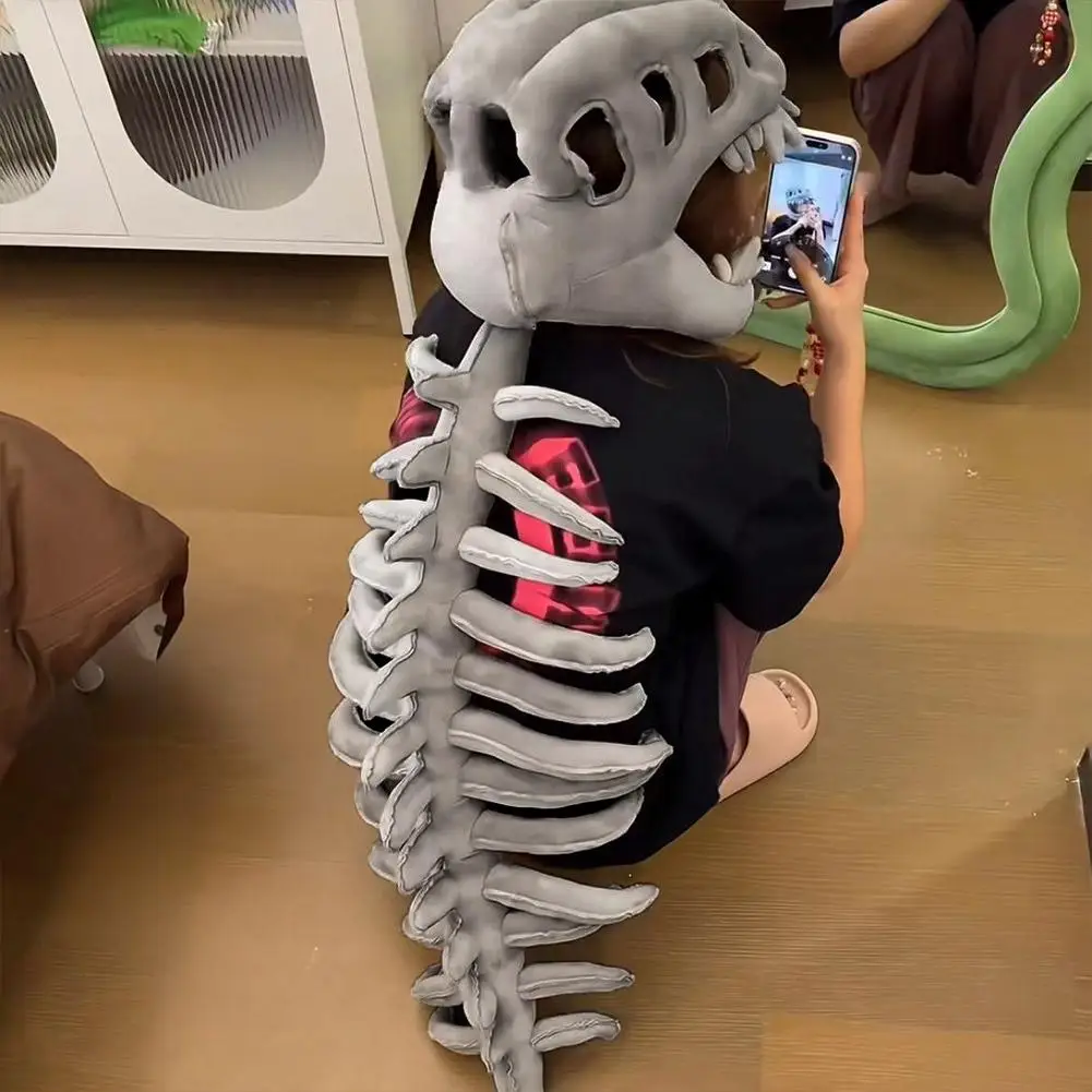 Realistic Dinosaur Skeleton Costume Set Halloween Carnival Fun Skeleton Dinosaur Party Costume Headgear Dress-Up Fossil Jumpsuit
