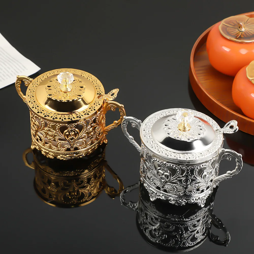 Light Luxury Metal Sugar & Spice Jar, Hollow Design Seasoning Container with Lid, Creative Kitchen Storage Decor