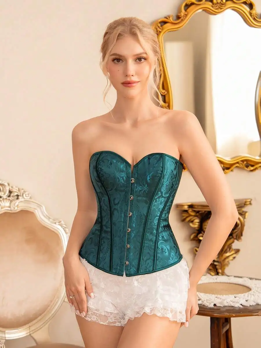 

Womens Jacquard Corset Top Emerald Green Seamless Shaping Bustier