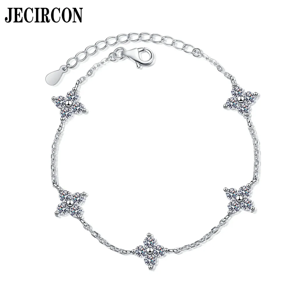 

JECIRCON 925 Sterling Silver Bracelet for Women Full Moissanite Small Fresh Star Korean Version Cool Style Plum Blossom Bracelet