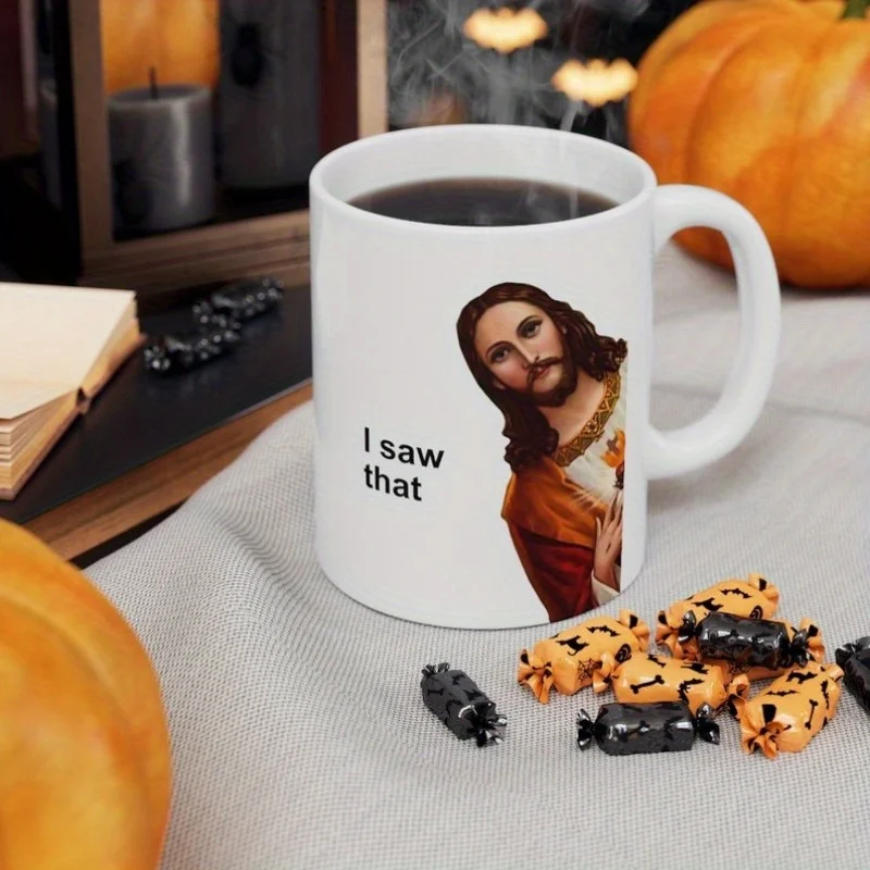 I Saw That - Unique Ceramic Mug with Humorous Jesus Design, Perfect Gift for Humor Lovers and Everyday Use