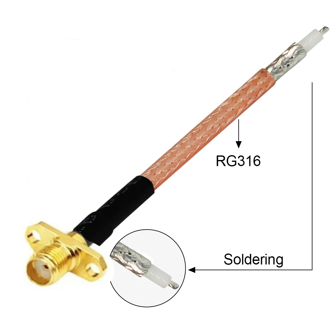 1PC SMA Female Jack 2-Hole Panel Mount RG316 Cable Other End No Connector/Exposed/Fork Soldering Customized NEW