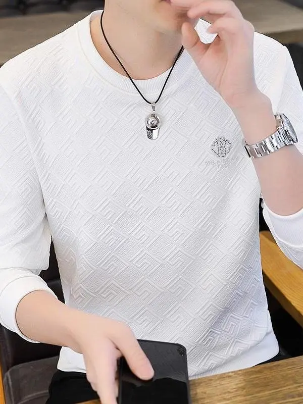 Faionable طويل Sve جولة Ne الرجال البلوز المطرزة عارضة تنوعا الخريف الشتاء محبوك سترة للشباب #2