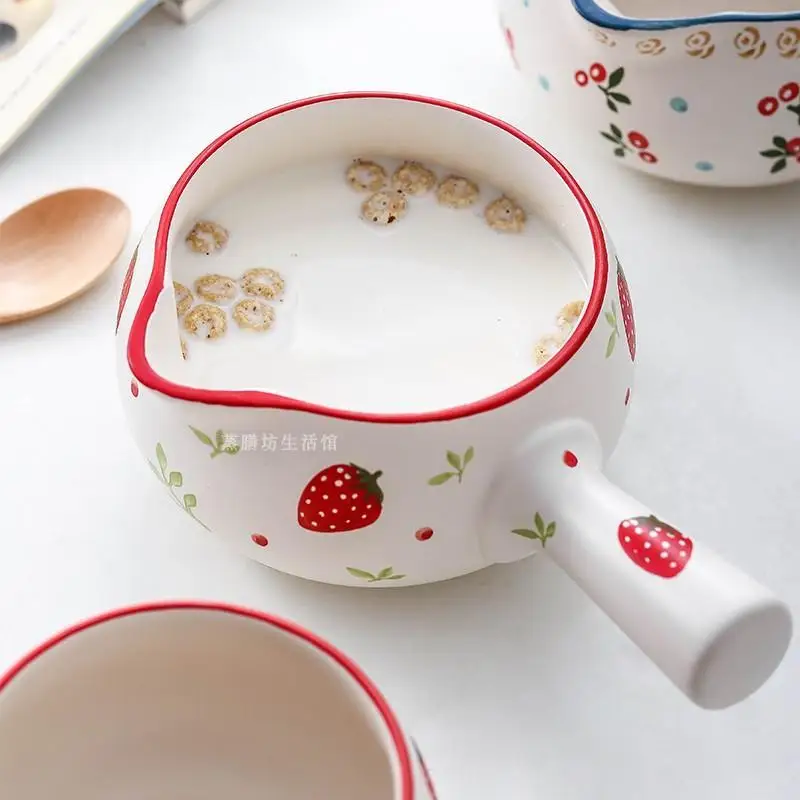 Ceramic Small Milk Pot Single Handle Hot Milk Baby Single Mini Casserole Net Red Japanese-style Belt Casserole Tea