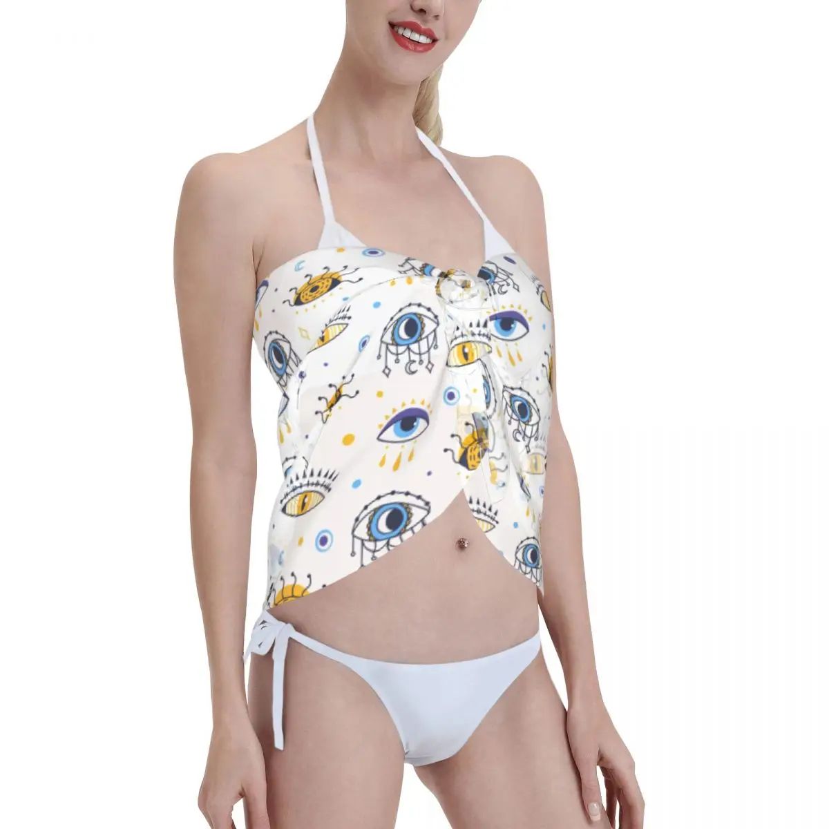 Collection mauvais œil personnalisée sur femmes blanches, Sarongs courtes, enveloppe de plage pour maillots de bain, robe portefeuille pour Bikini, Cover-up pour maillot de bain