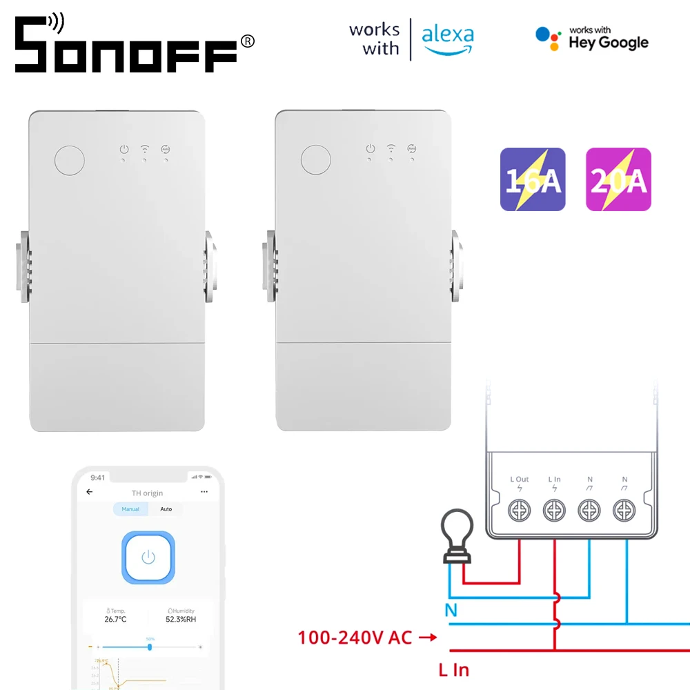 Sonoff THR316/320 Smart Switch TH16 New Upgrade Voice Control Smart Home Wifi Switch With Temperature Humidity Sensor DS18B20