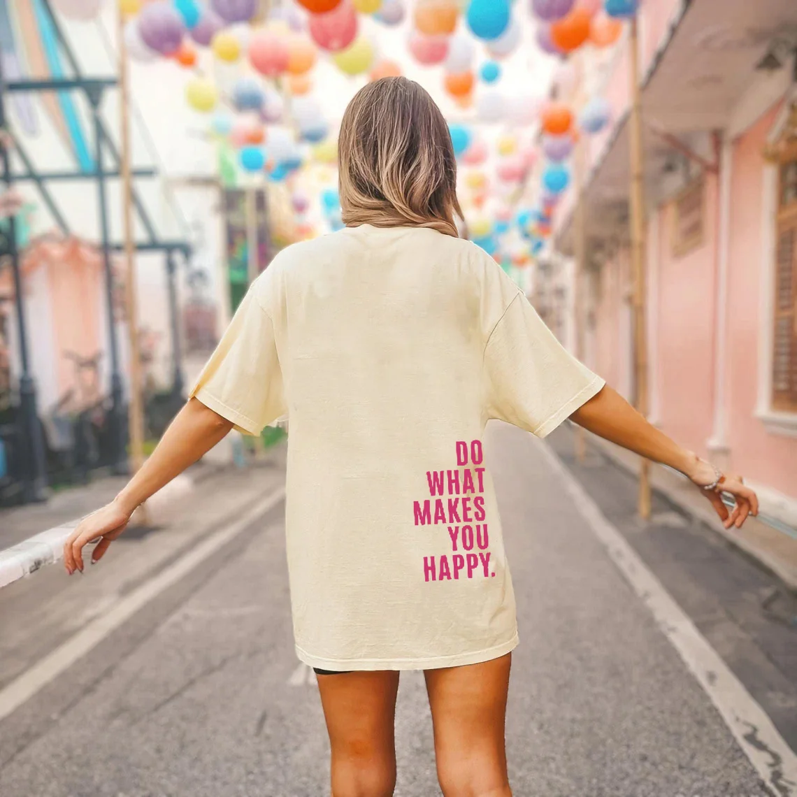 Do What Makes You Happy Letter Graphic T Shirt Womens Sport Cool Oversized Short Sleeve Street Summer Tops Cotton Casual T-Shirt