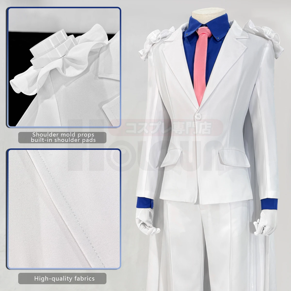 HOLOUN Anime Kuroba Kaito Cosplay Costume White Cloak Suit Pants Dark Blue Shirt Red Tie  Halloween Christmas