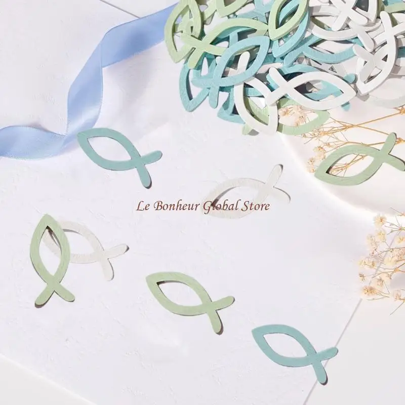 Pack of 90 Wooden Fish Cutouts Confetti for Baptisms Communion Ceremonies Table Scatter Decors Religious Party Supplies D2RD