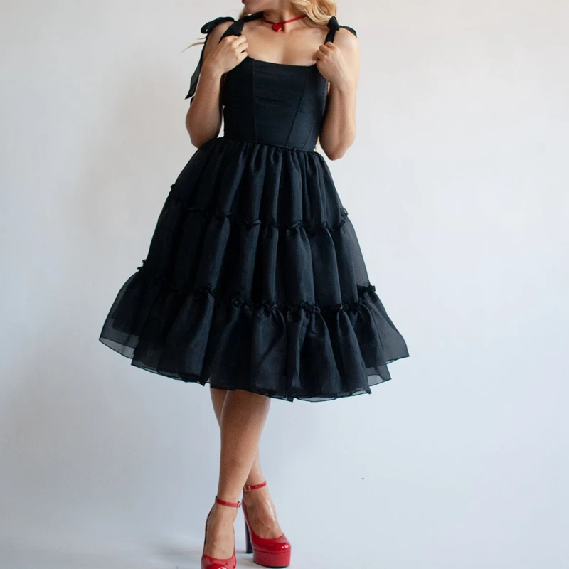 Cute Ruffles Multi-layers Goth Lolita Dress Kawaii Girl Birthday Party Ball Gown Dress Women Vintage Tie Up Strap A-line Dress