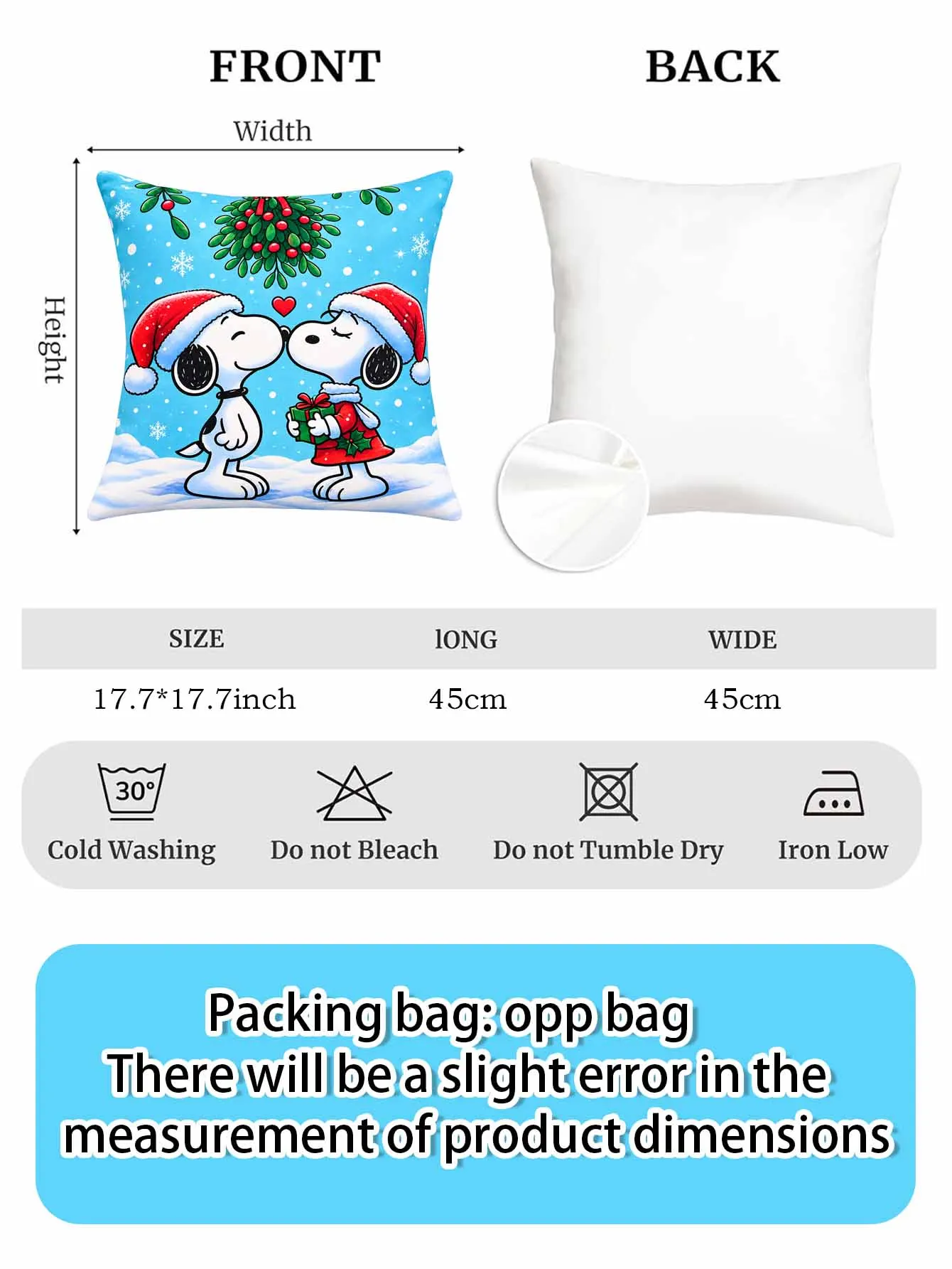Snoopy Cute Peanuts Seasonal Printed Cushion Cover Square Pillow Cover Sofa Home Decoration