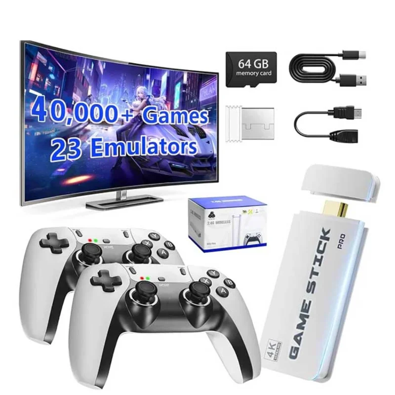 Stick de jeu TV 4K M15 64 Go avec console intégrée de plus de 34 000 jeux rétro, manettes sans fil, prend en charge plus de 20 simulateurs pour le jeu sur TV HD
