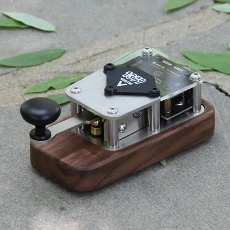 Vintage Style Morse Code Telegraph Key Black Walnut Stainless Steel CW Paddle with Sound Light Module Ergonomic Design