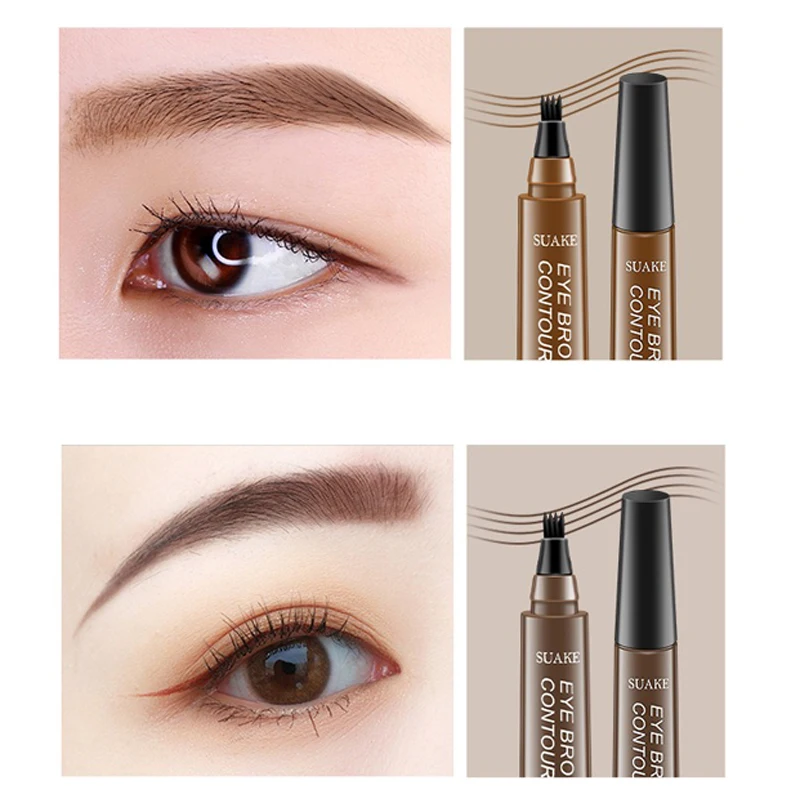 Lápiz de cejas de cuatro tenedores, cejas de dibujo impermeables duraderas naturales sin color con raíces